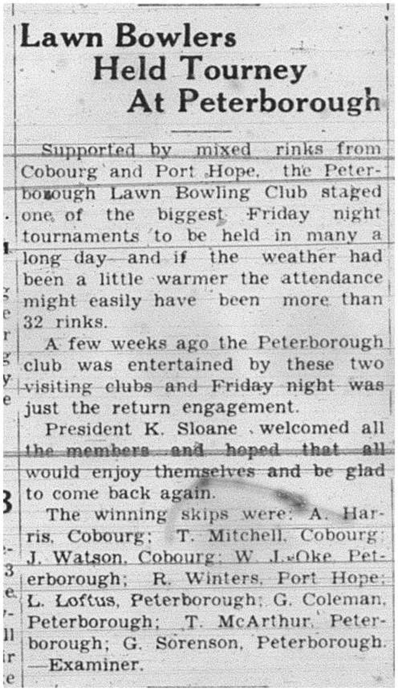 1938-09-08 Lawn Bowling -Peterborough Tourney