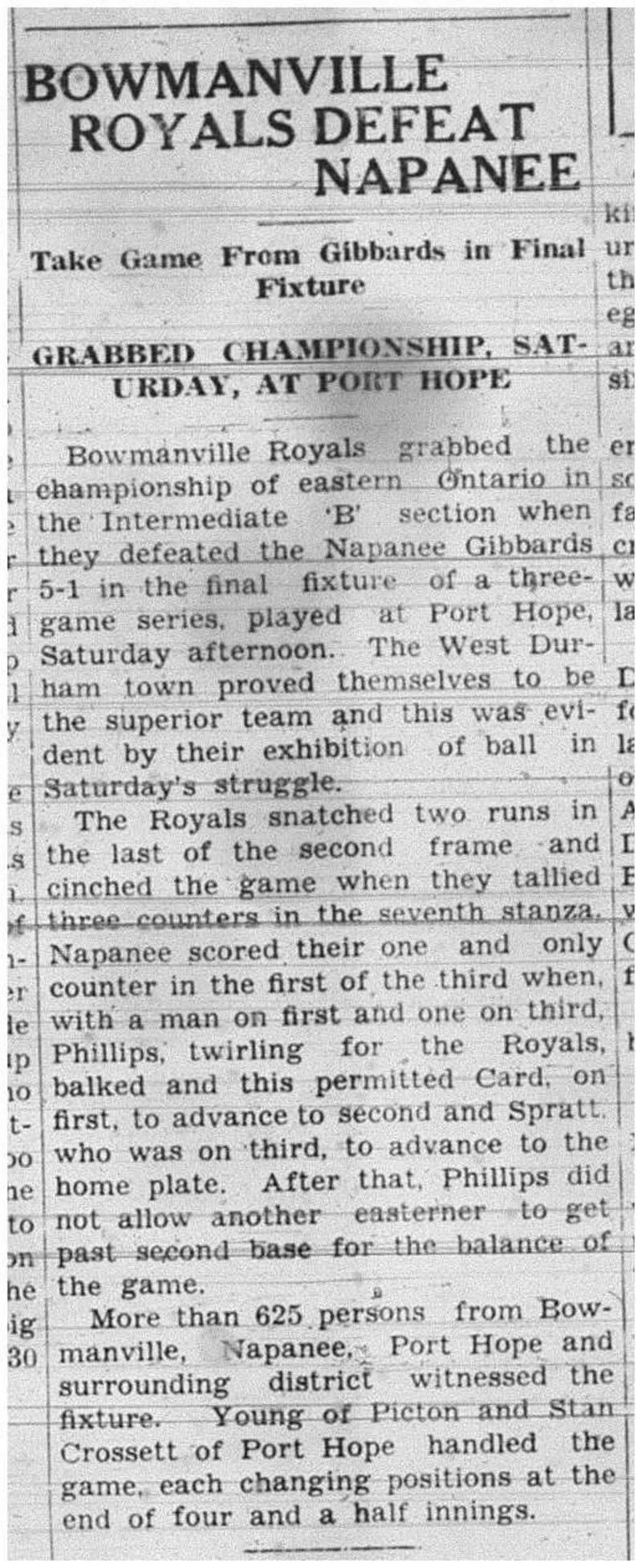 1938-09-15 Baseball -Intermediates- Bowmanville Champions