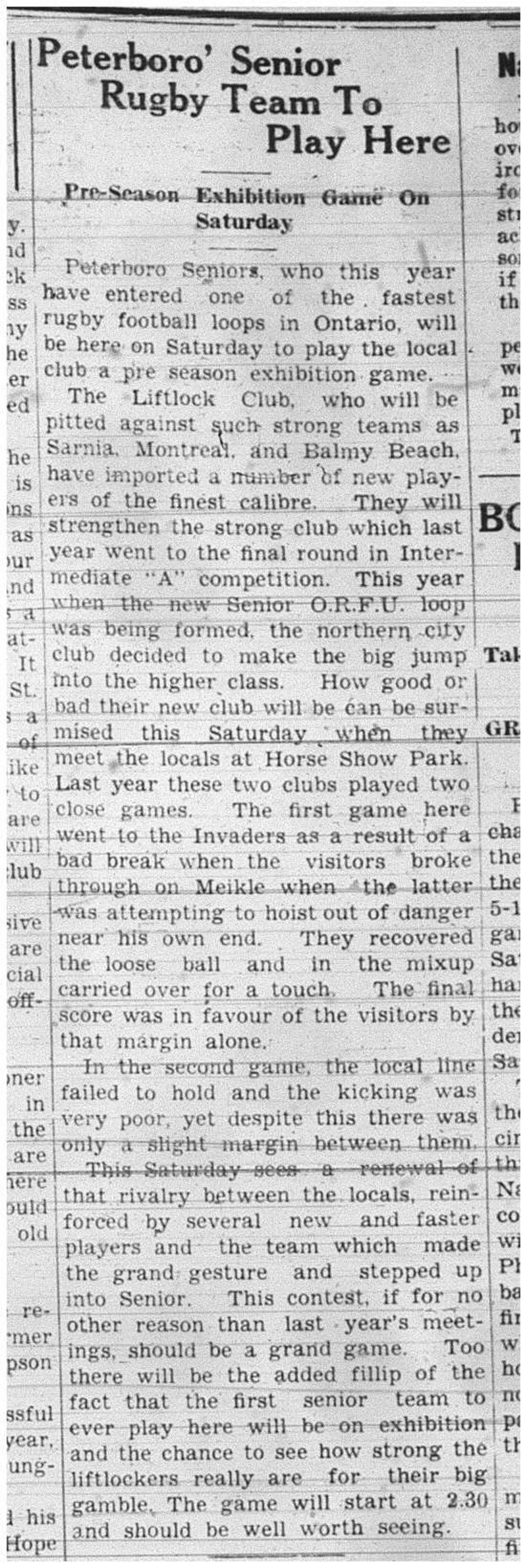 1938-09-15 Football -Intermediate GG vs Peterborough Seniors exhibition