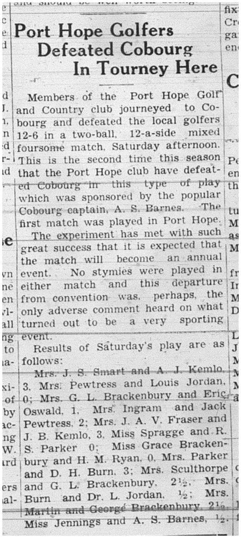 1938-09-15 Golf -Cobourg vs PH