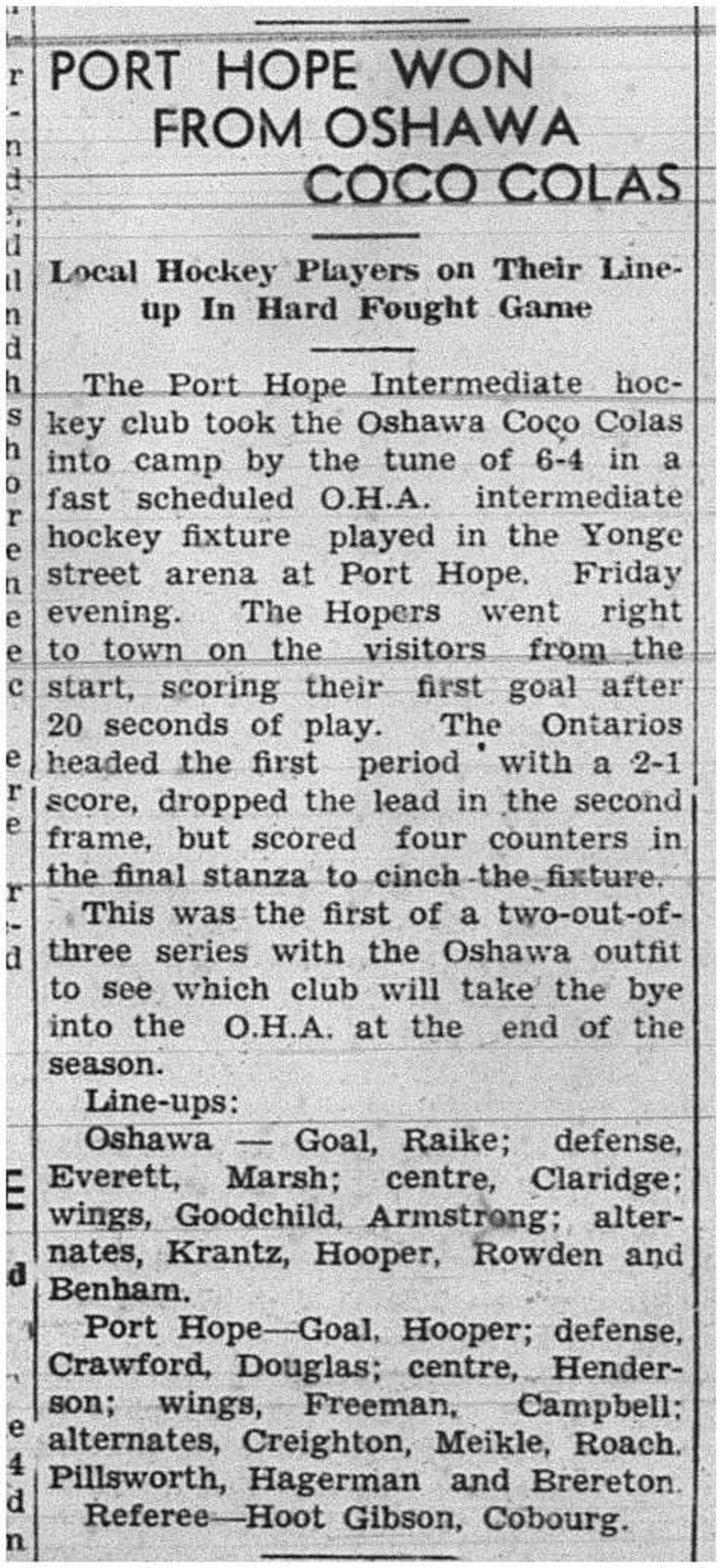 1939-02-02 Hockey -Intermediates PH vs Oshawa