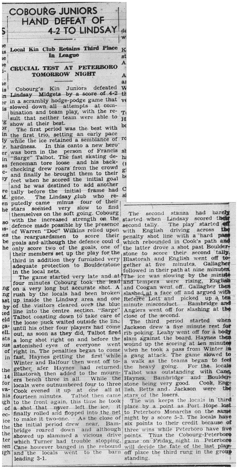 1939-02-09 Hockey -Kin Juniors vs Lindsay