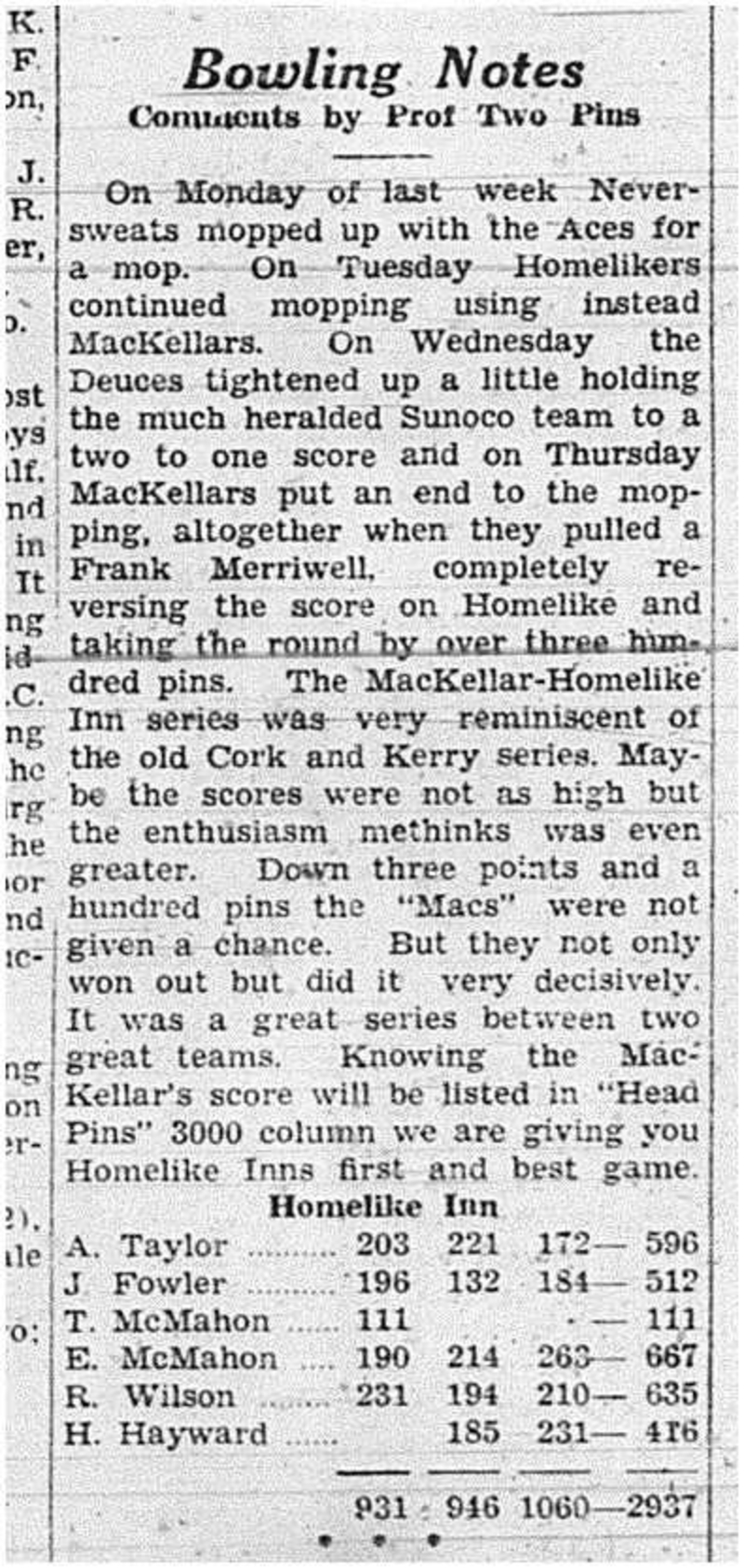 1939-03-16 Bowling -Notes