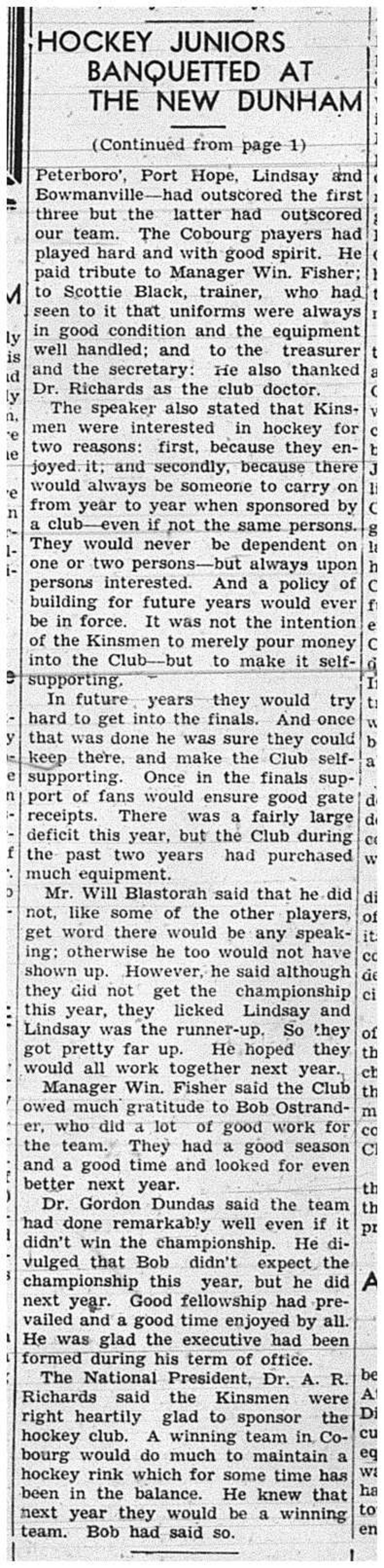 1939-03-16 Hockey -Kin Juniors Banquet