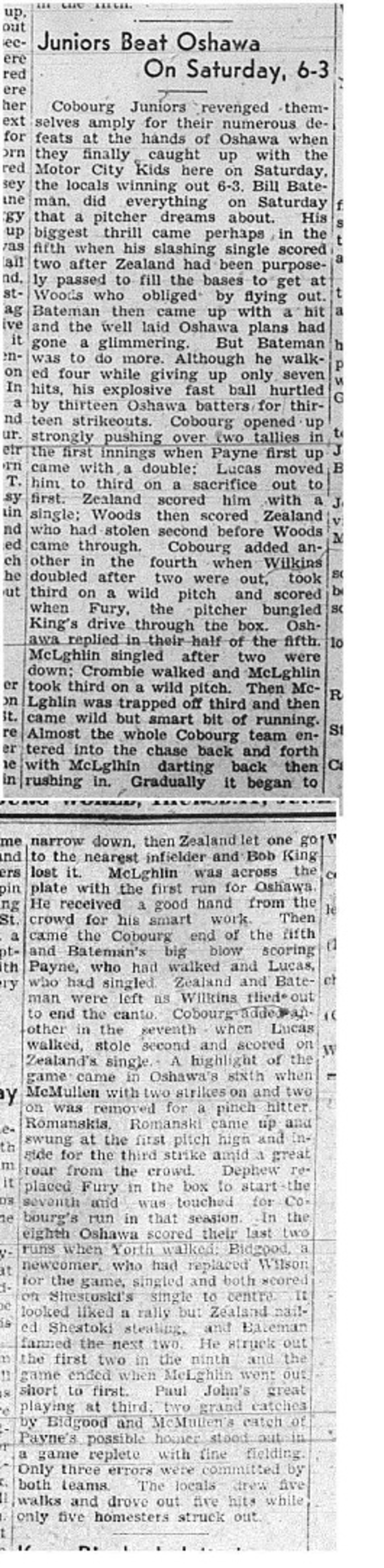 1939-06-29 Baseball -Cobourg Juniors vs Oshawa
