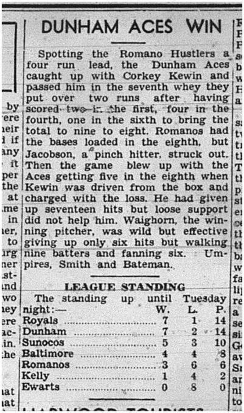 1939-07-06 Softball -Mens League Romano vs Dunham