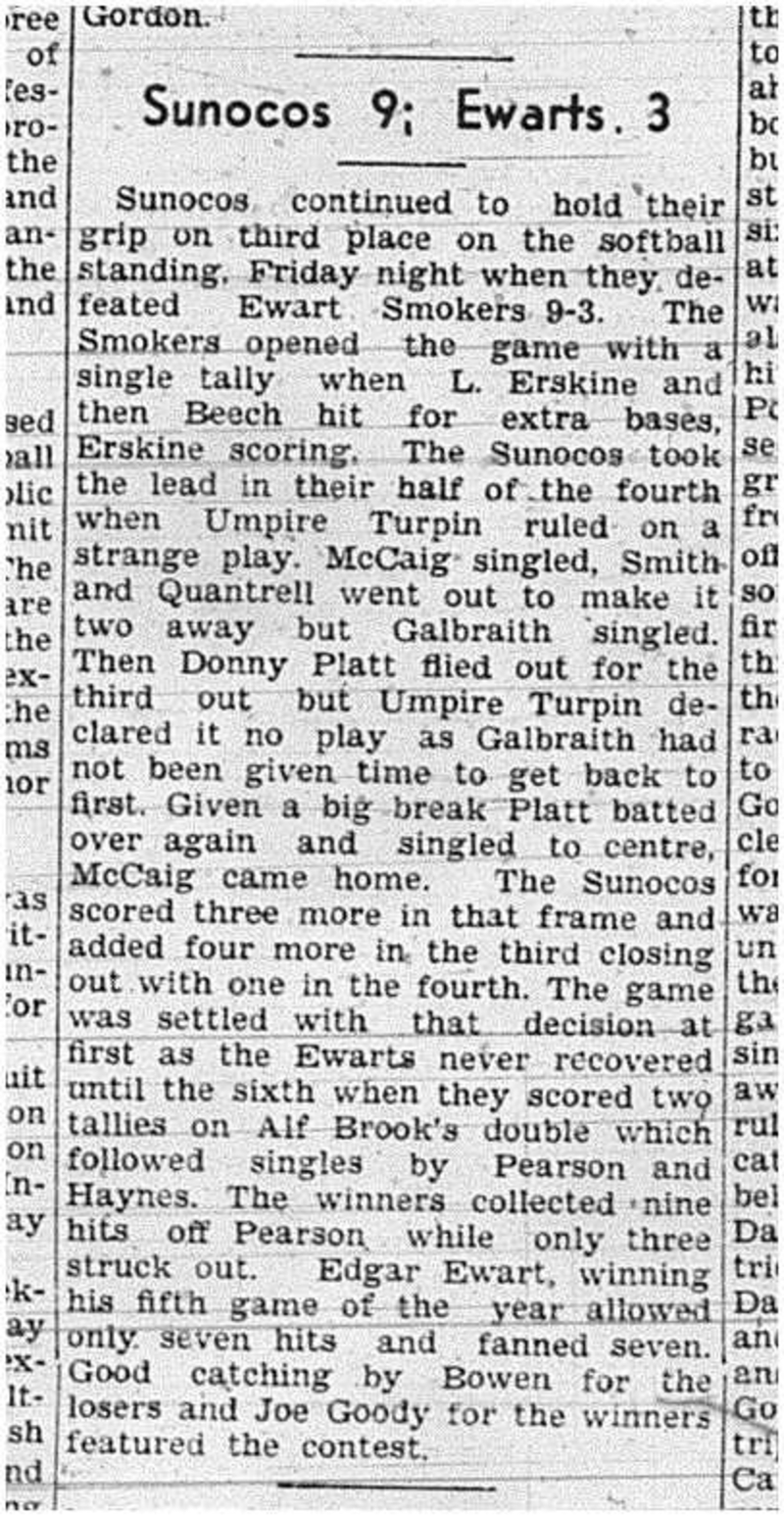 1939-07-27 Softball -Mens League Sunoco vs Ewarts