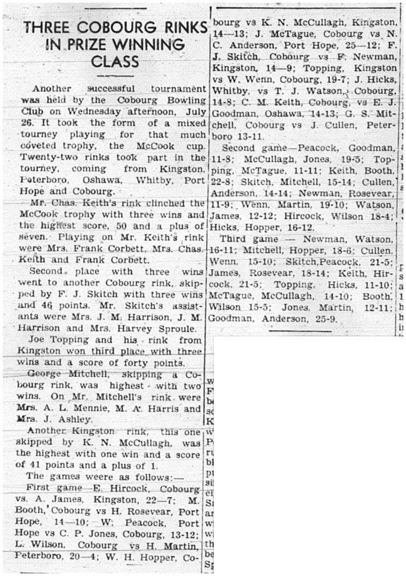 1939-08-03 Lawn Bowling -Mixed Cobourg Tourney for McCook Cup