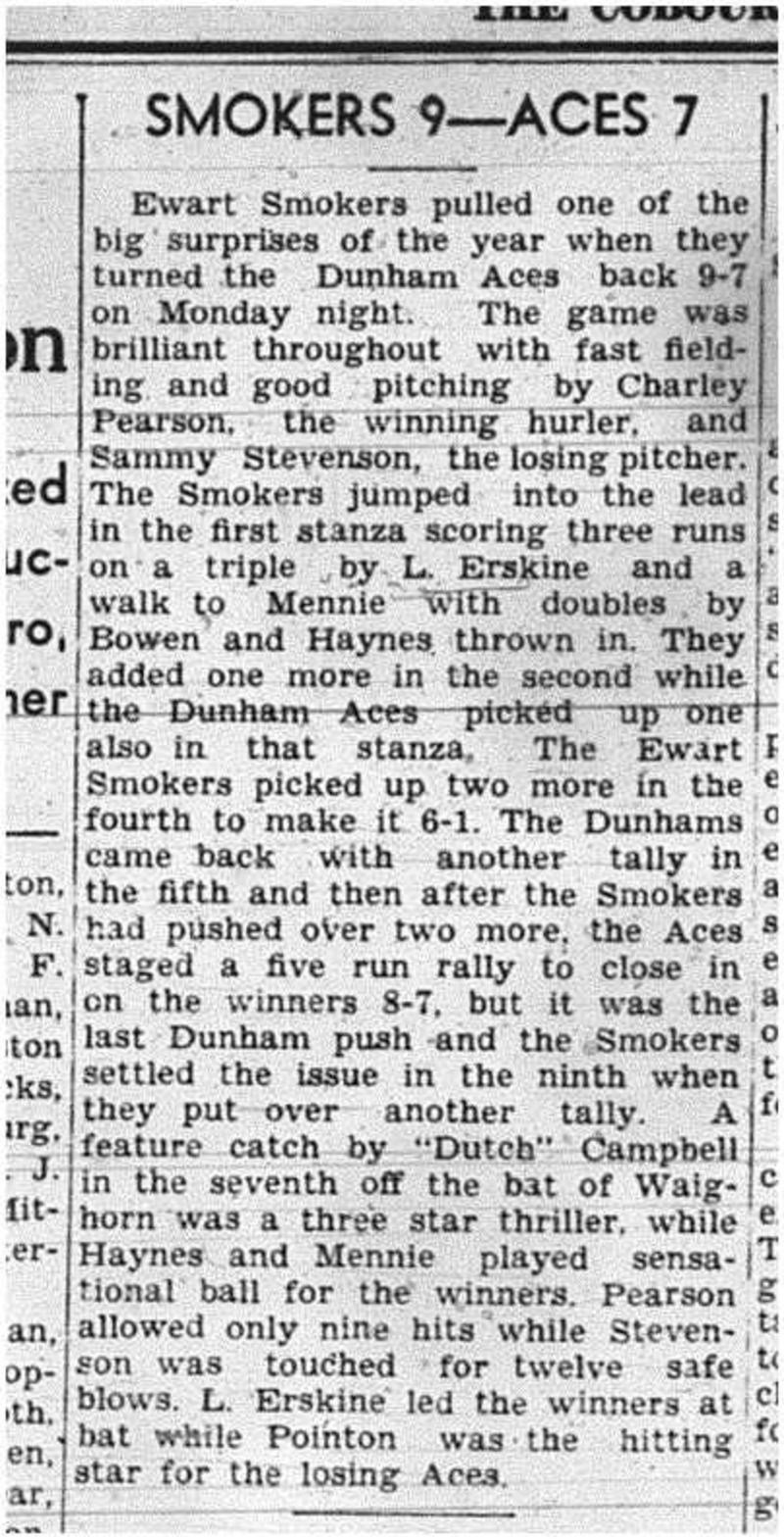 1939-08-03 Softball -Mens League Aces vs Smokers