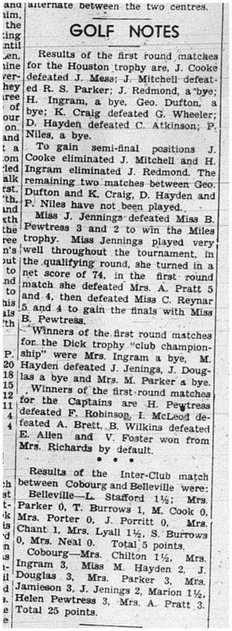 1939-08-17 Golf - Match Results