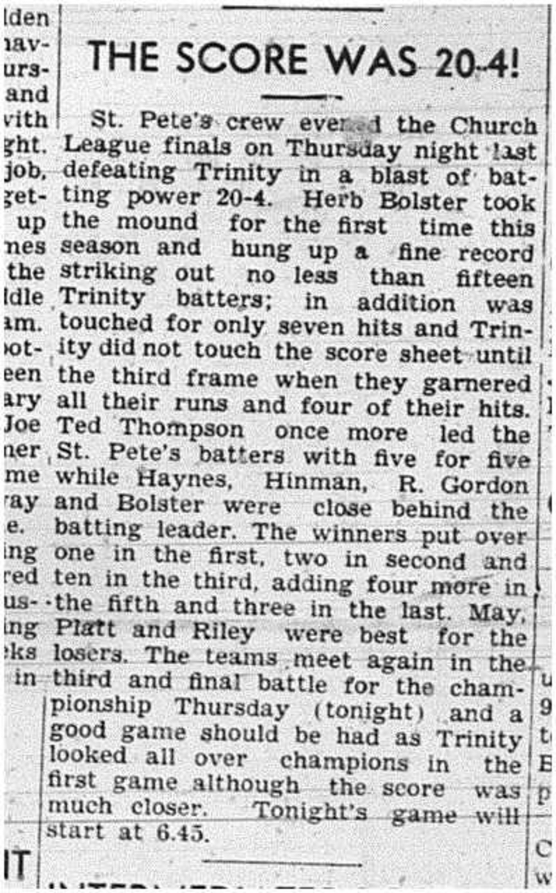 1939-08-17 Softball -Church League Playoff Game 2