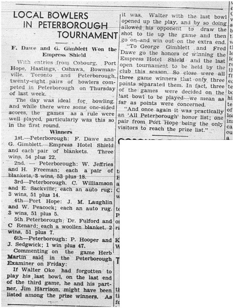 1939-09-21 Lawn Bowling -Cobourg among rinks at Peterborough