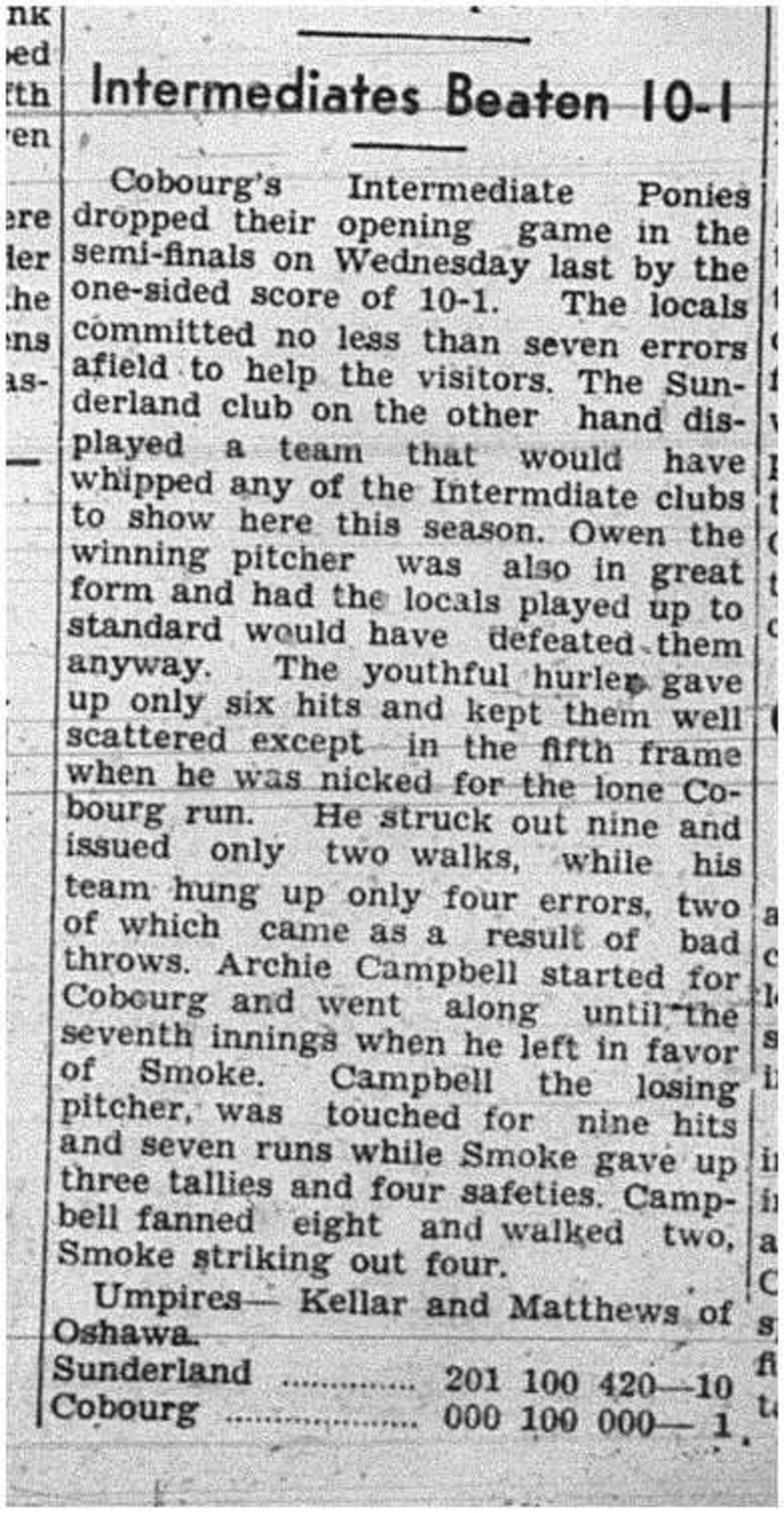 1939-09-28 Baseball -Intermediate Ponies vs Sunderland Playoff