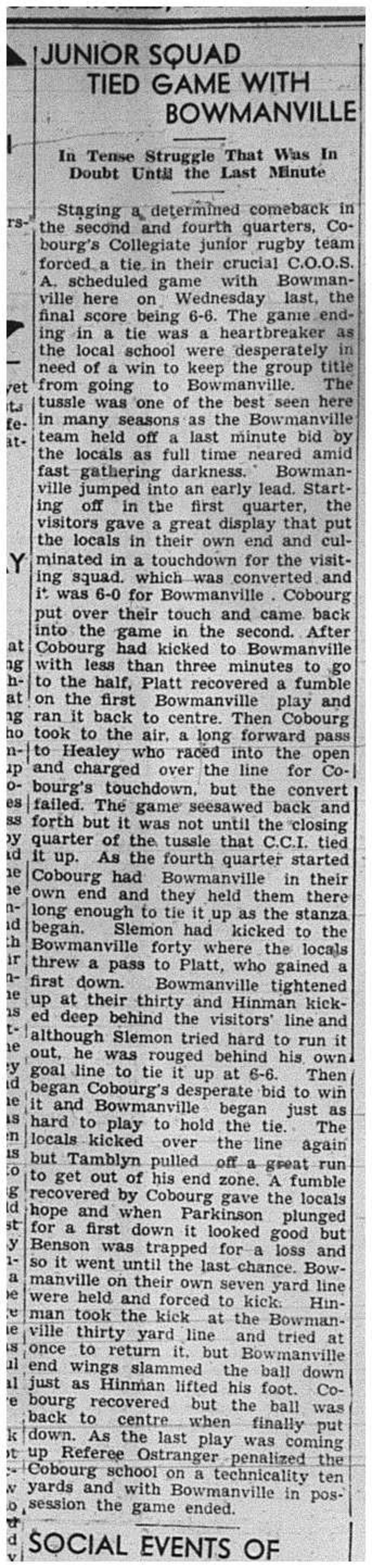 1939-11-09 School -CCI Football Juniors vs Bowmanville
