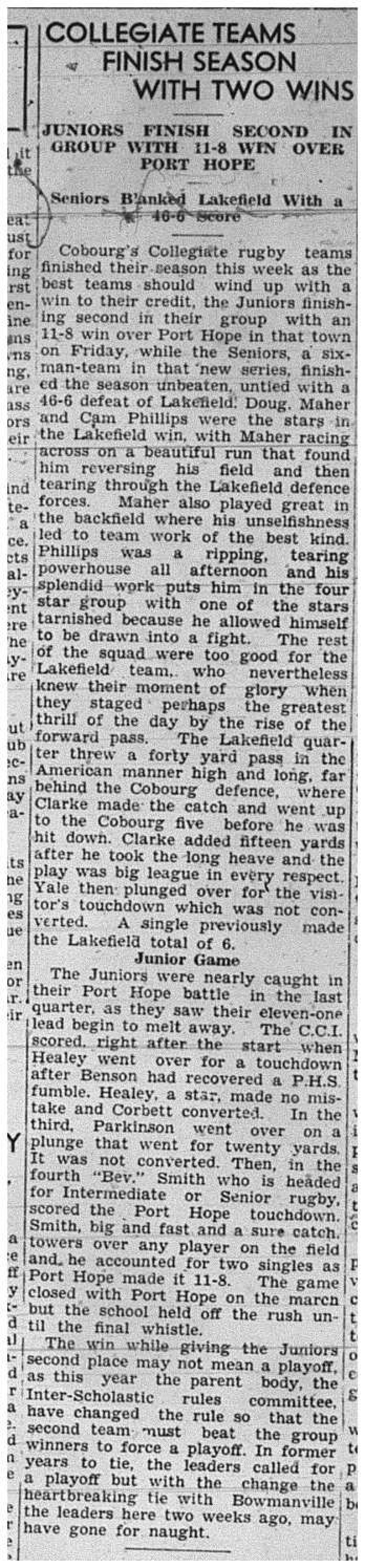 1939-11-16 School -CCI Senior & Junior Football wins