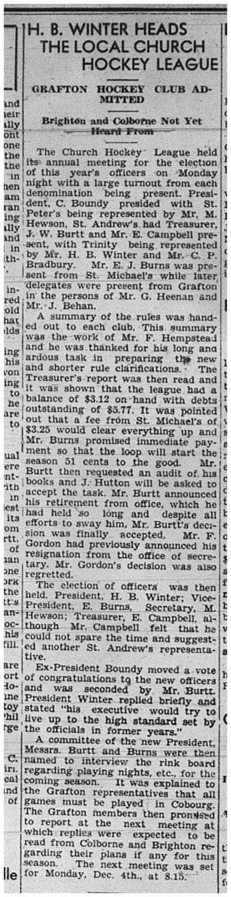 1939-11-23 Hockey -CCHL Annual Meeting-Grafton Admitted