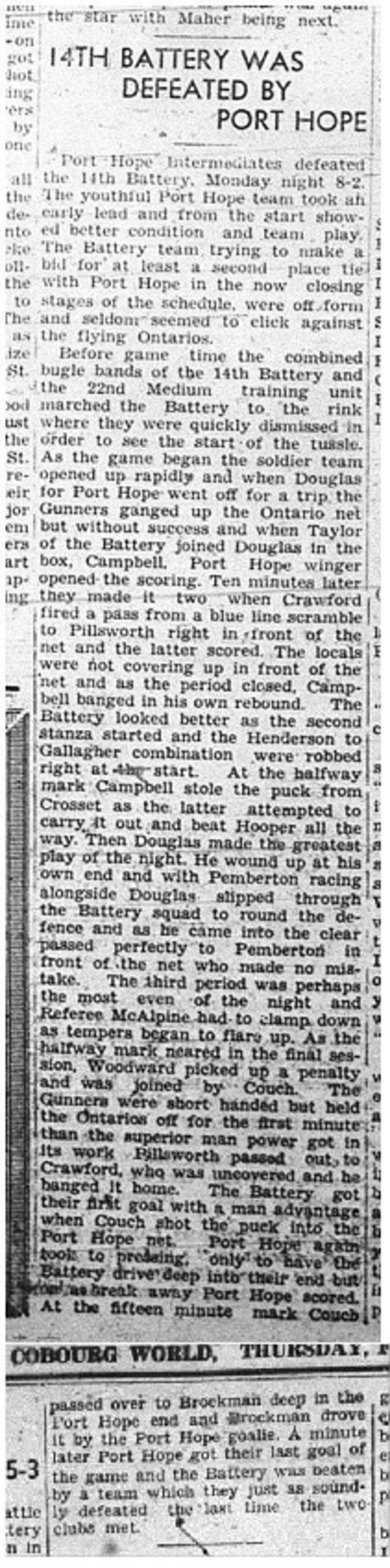 1940-02-01 Hockey -Intermediates Battery vs PH