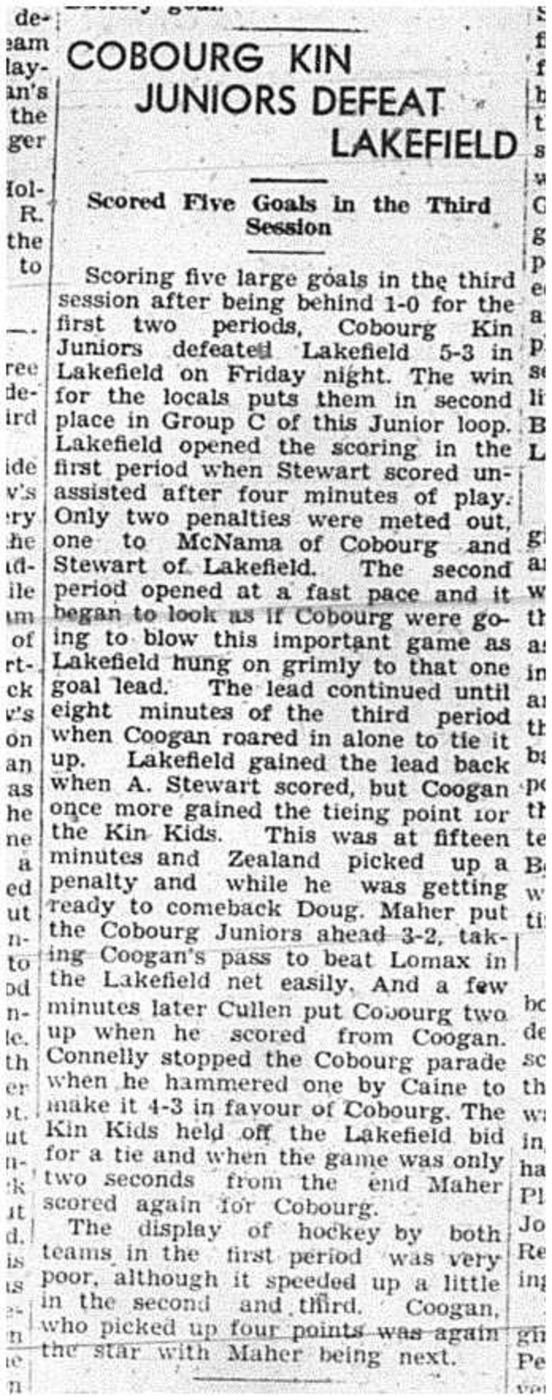 1940-02-01 Hockey -Kin Juniors vs Lakefield