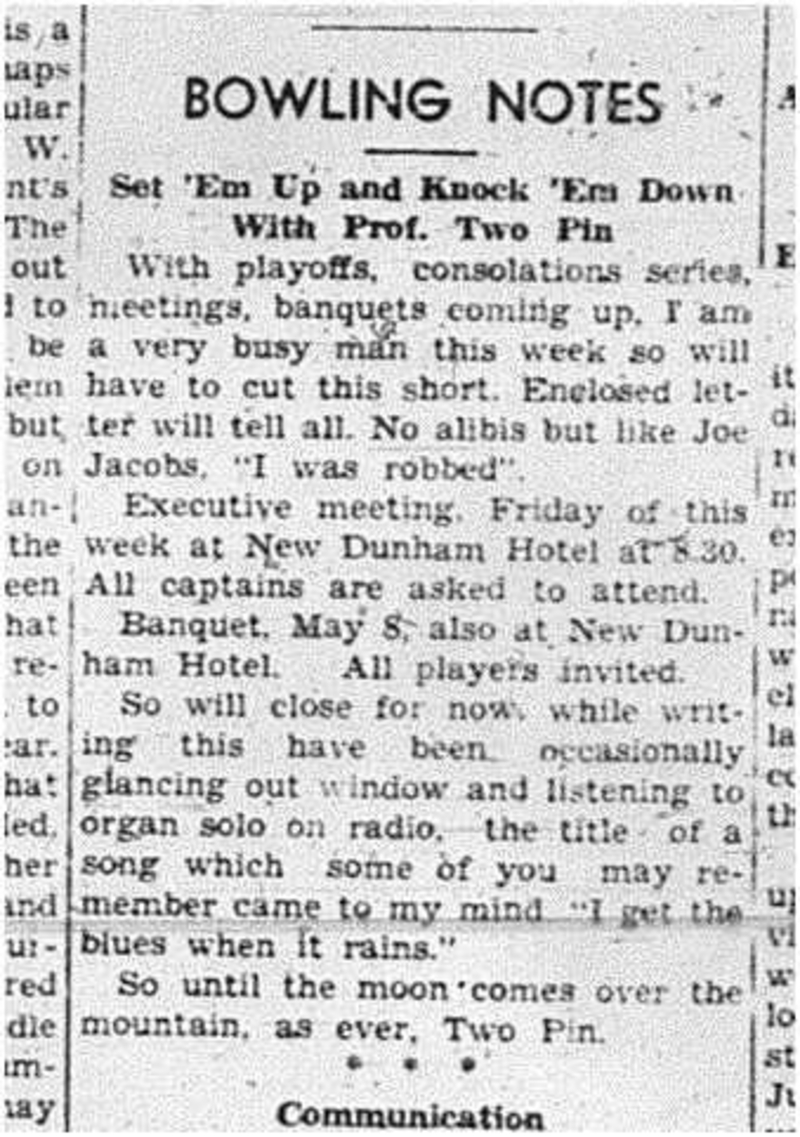 1940-04-25 Bowling -Notes