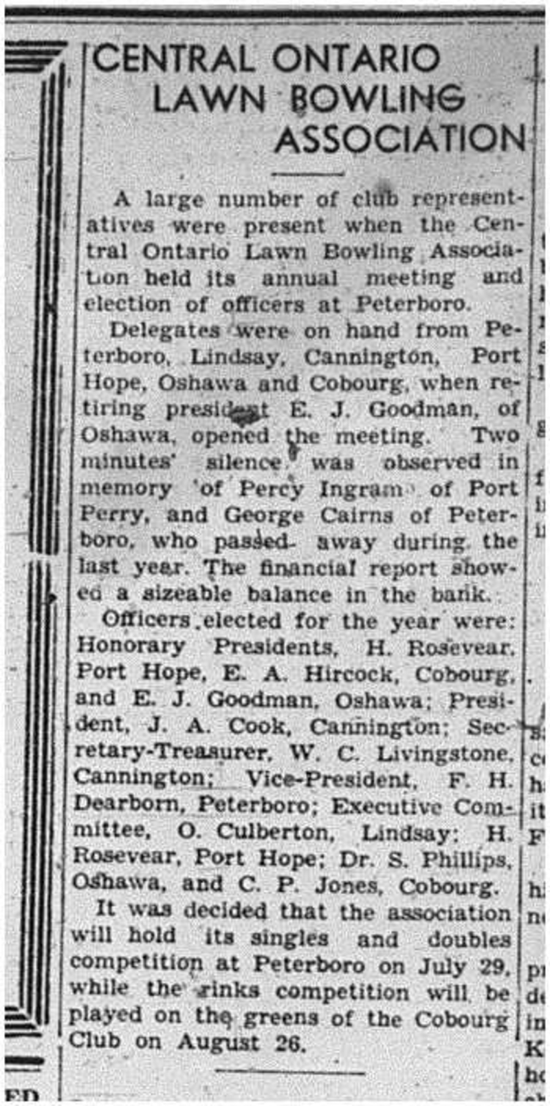 1940-05-09 Lawn Bowling -Central Ontario Association hold Annual Meeting