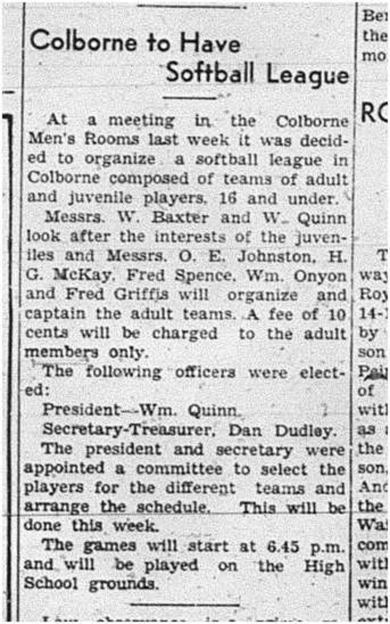1940-05-23 Softball -Colborne organizing League 16 +