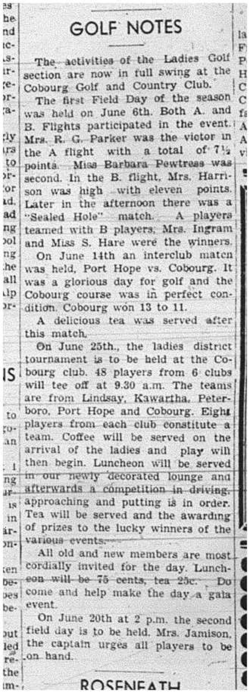 1940-06-20 Golf -Ladies Notes