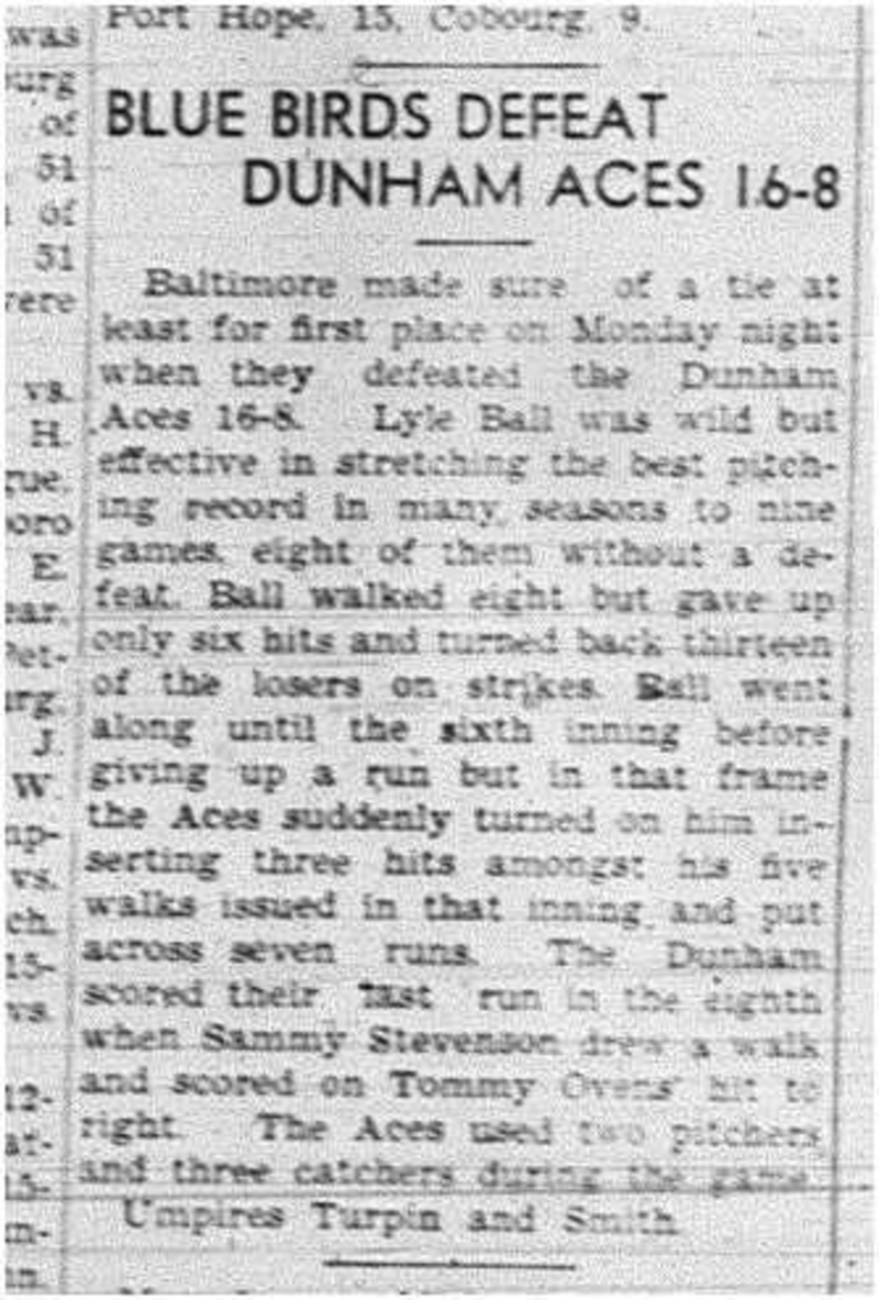 1940-07-25 Softball -Mens League Baltimore vs Dunham