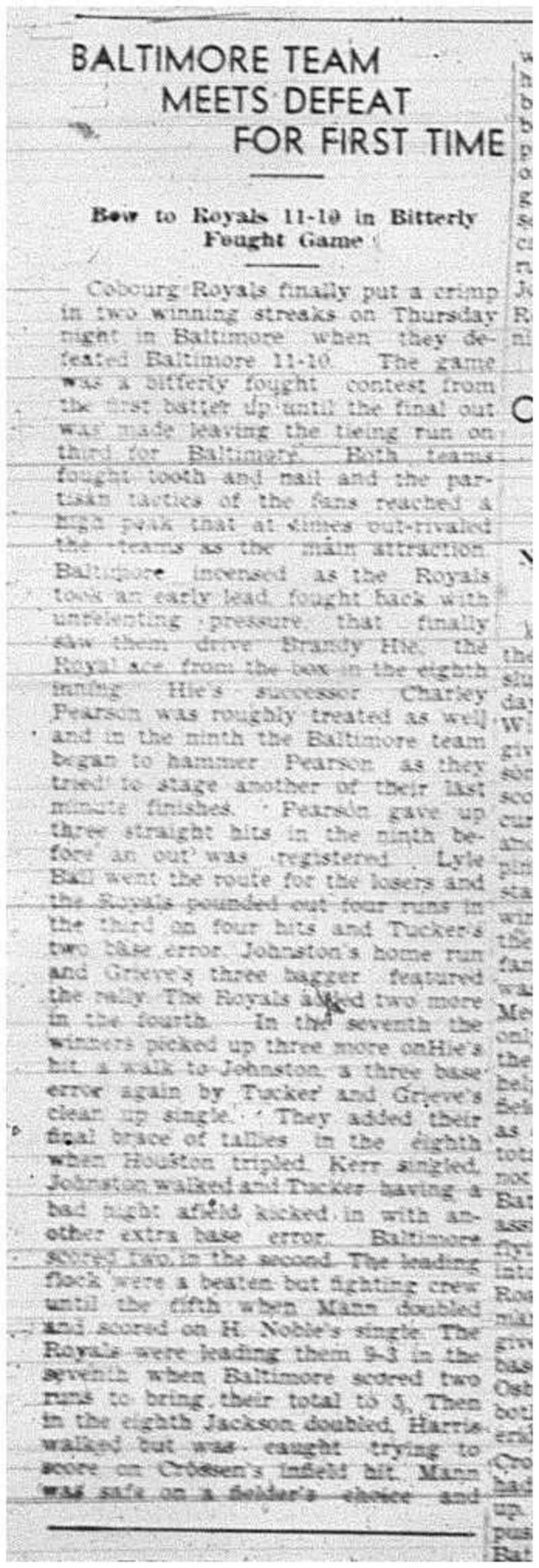 1940-07-25 Softball -Mens League Royals vs Baltimore