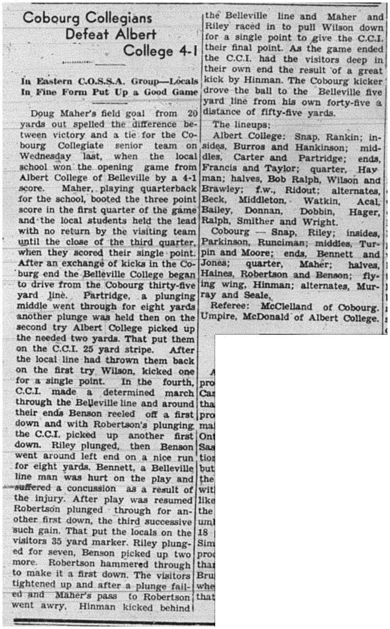 1940-10-17 School -CCI Football Seniors vs Albert College