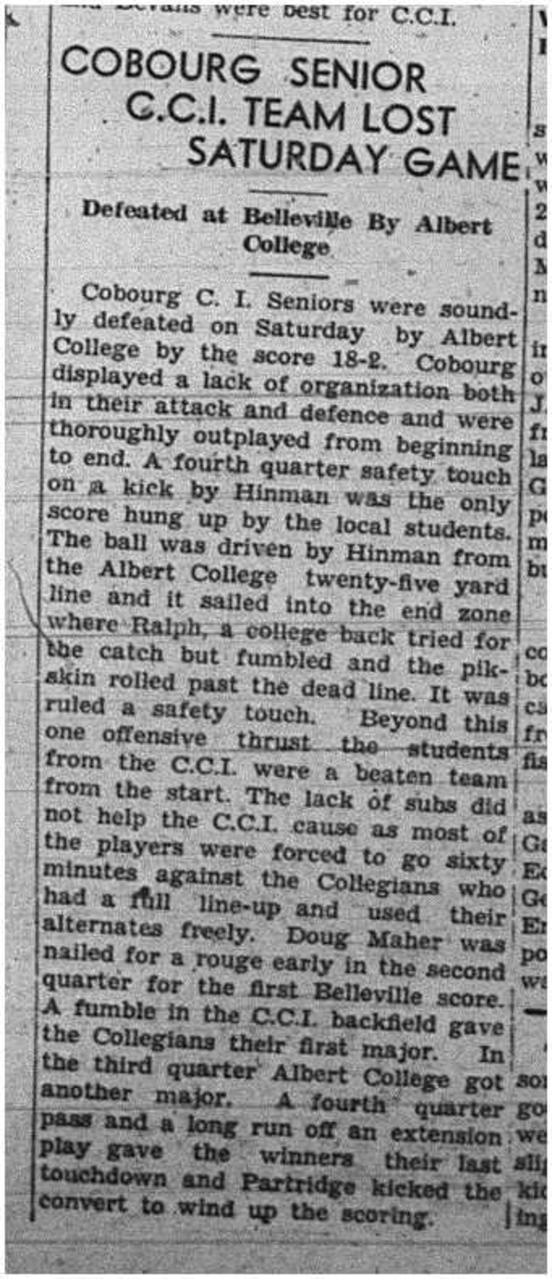1940-10-24 School -CCI Senior Football vs Albert College