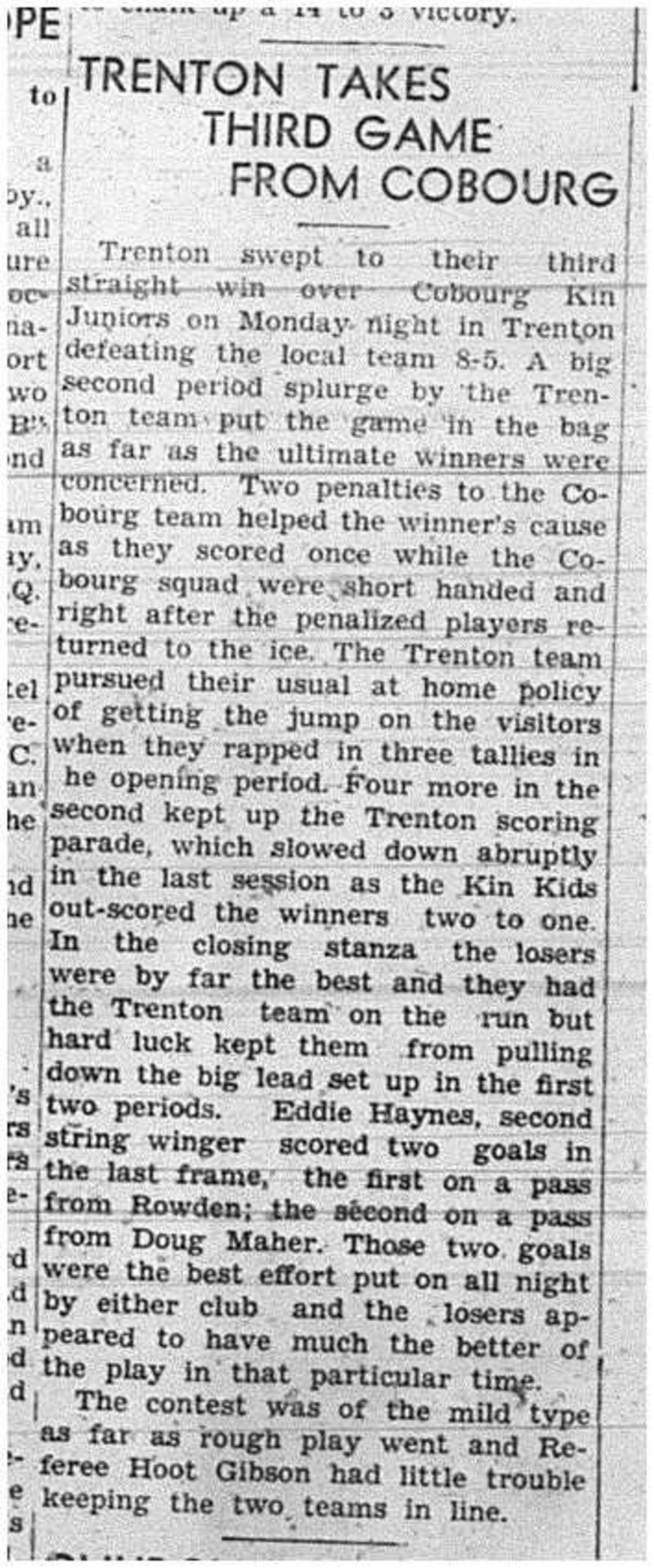 1941-01-23 Hockey -Juniors at Trenton