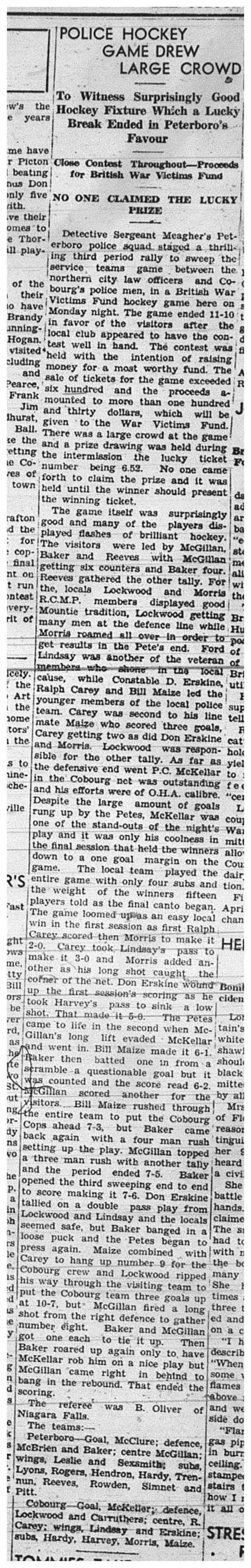 1941-02-13 Hockey -Area Police Departments fundraiser Game