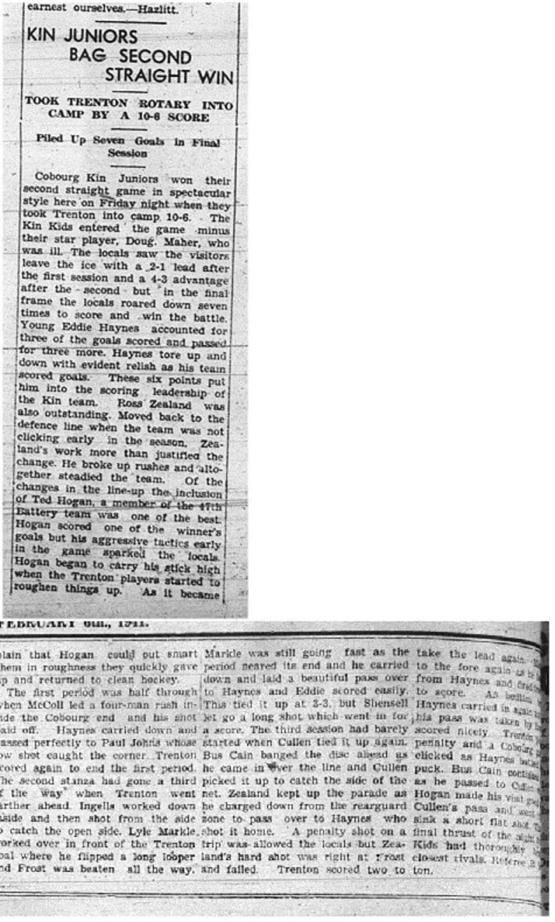 1941-02-13 Hockey -Kin Juniors vs Trenton