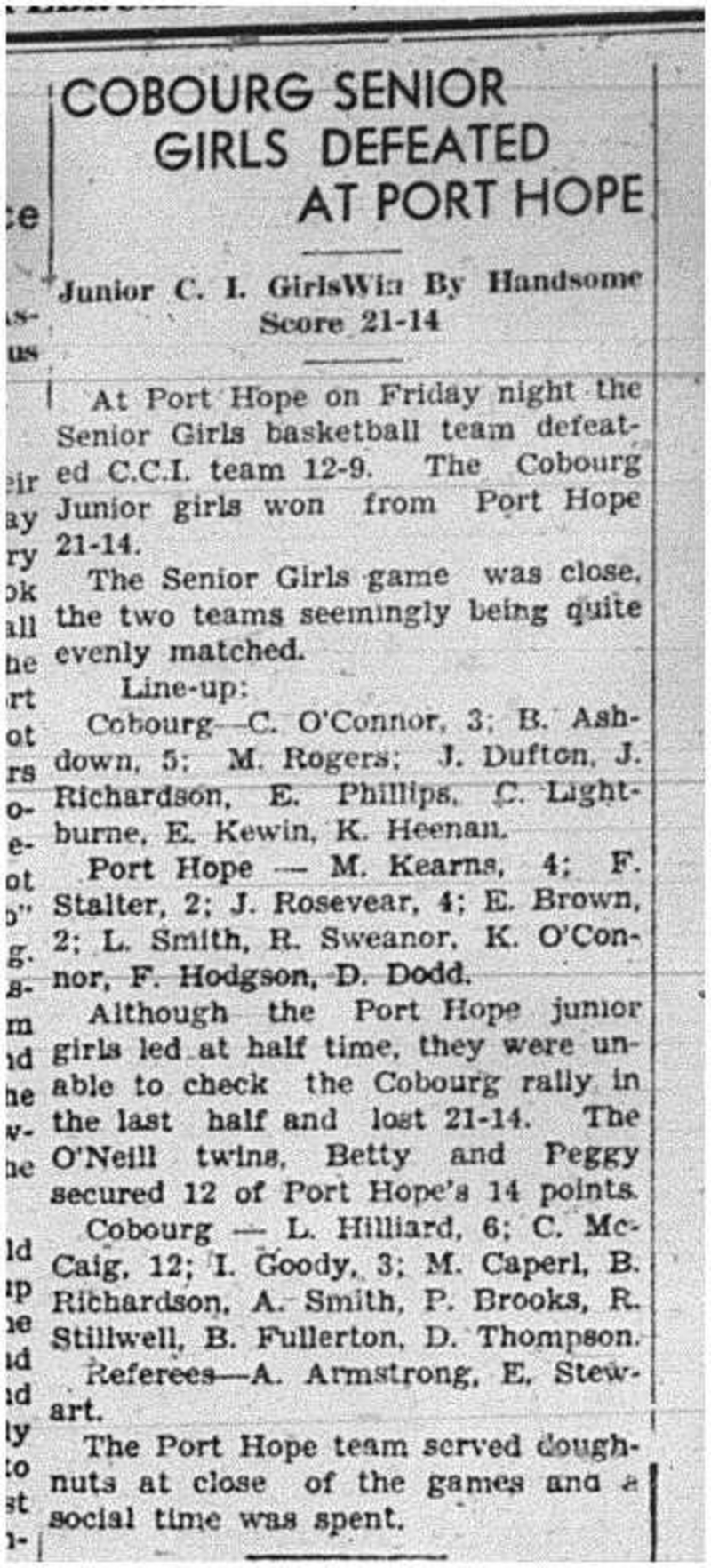 1941-02-20 School -CCI Girls Basketball vs PH