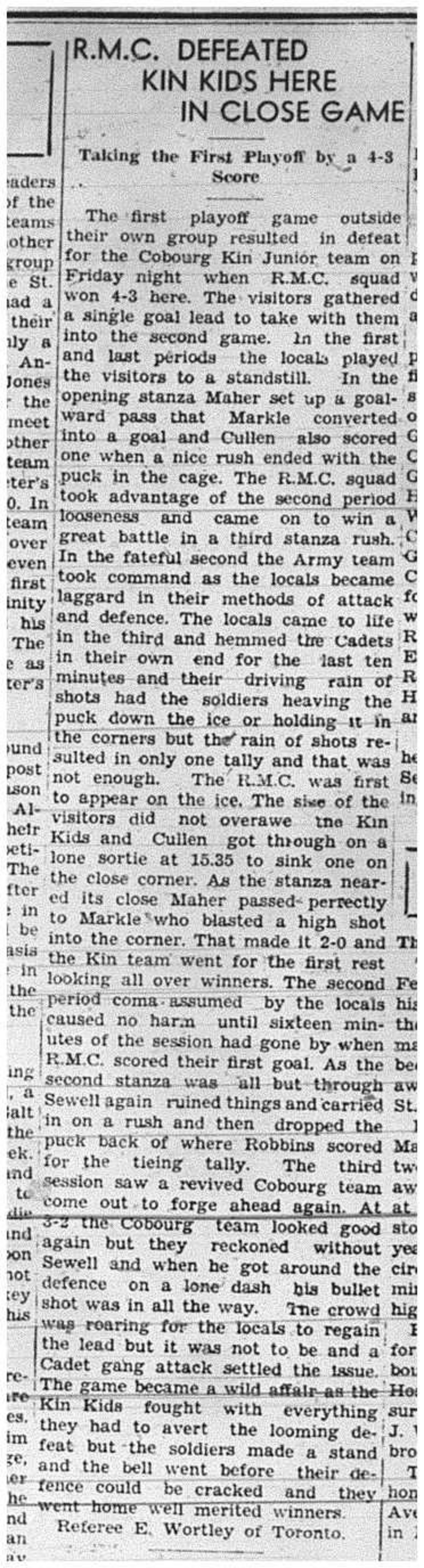 1941-03-06 Hockey -Kin Juniors vs RMC -1st Playoff