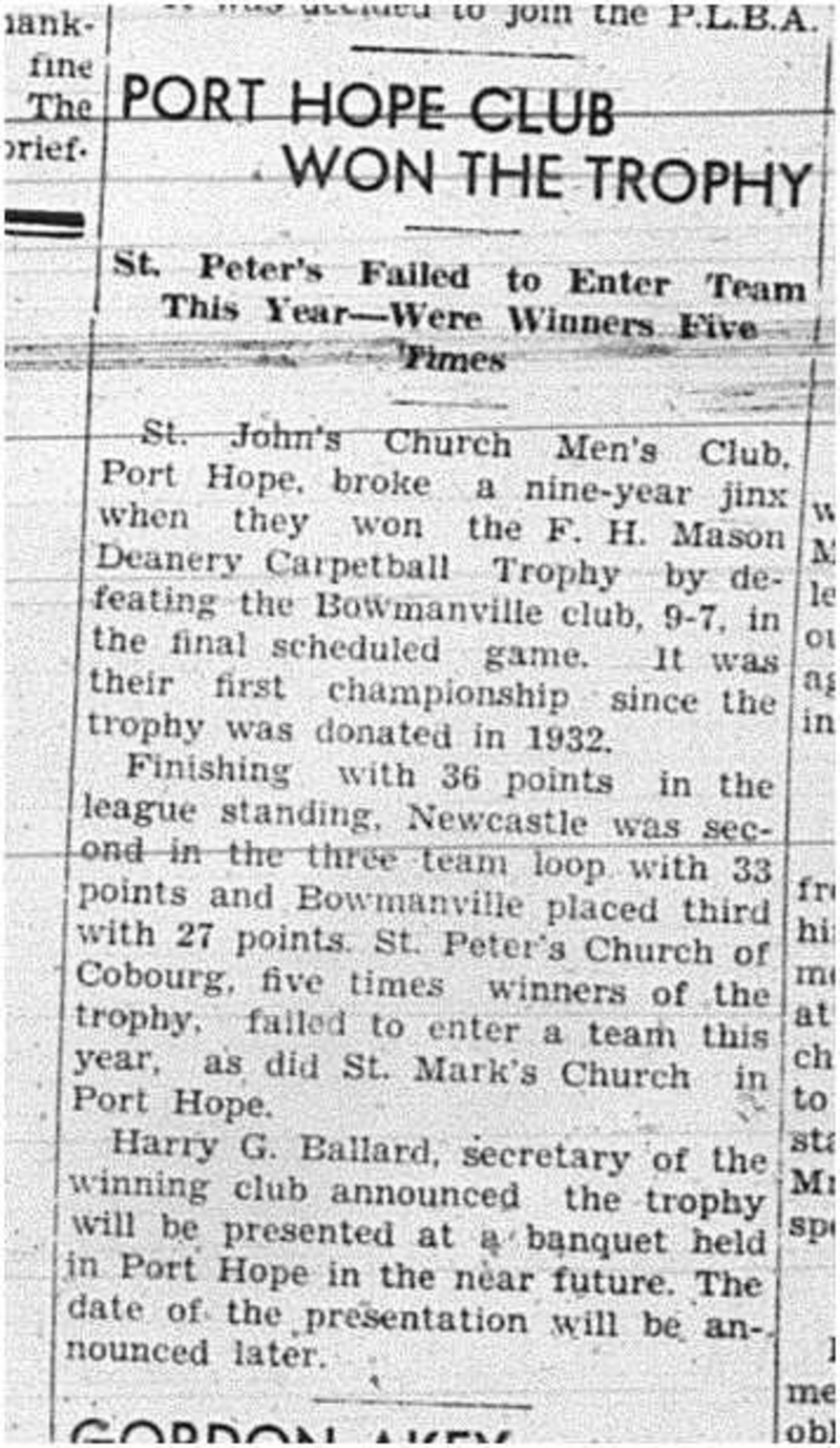 1941-04-03 Carpetball -PH vs Bowmanville