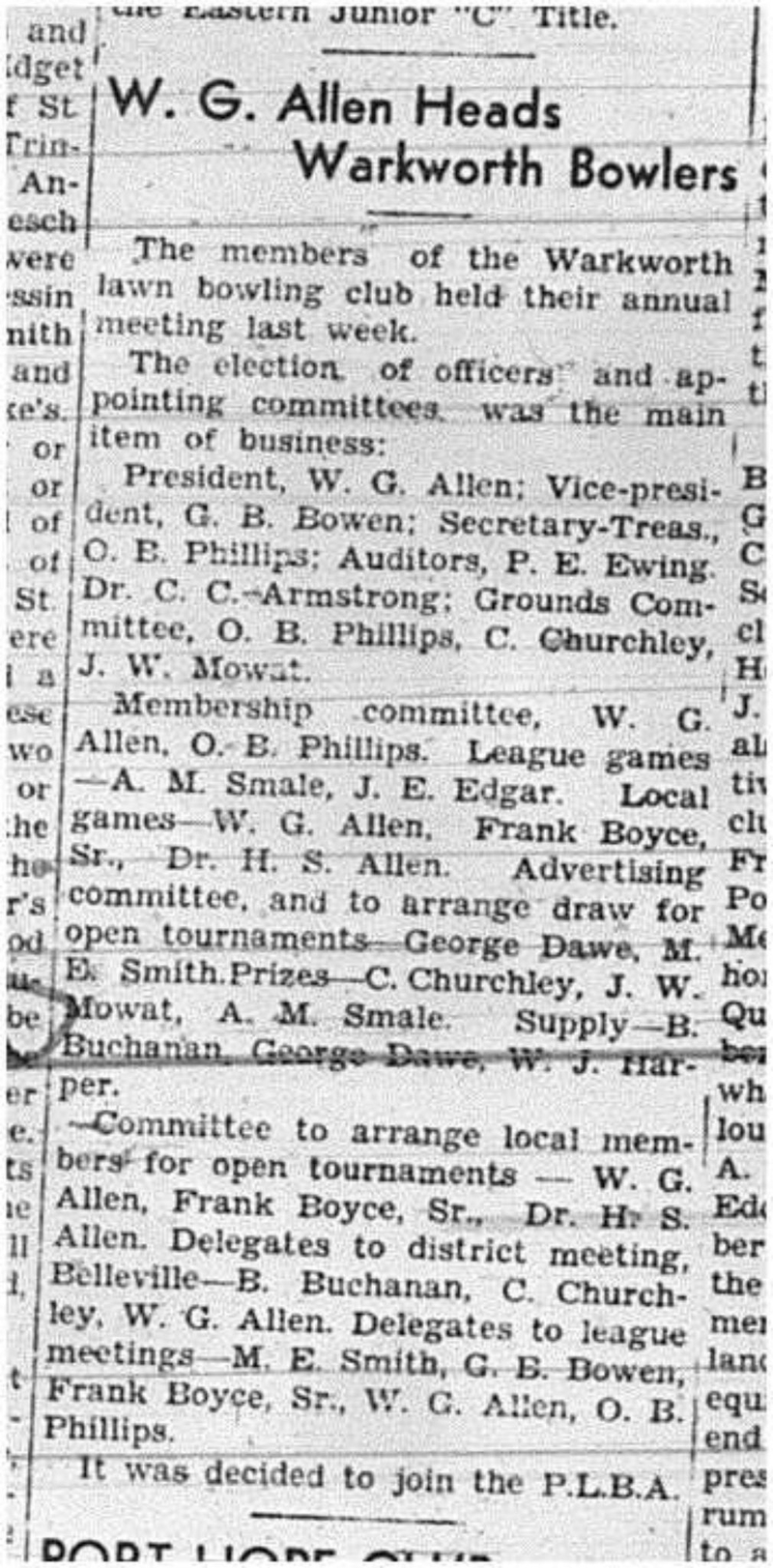 1941-04-03 Lawn Bowling -Warkworth Annual Meeting