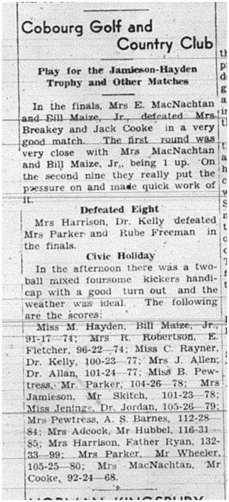 1941-08-07 Golf -Jamieson-Hayden trophy & other Matches