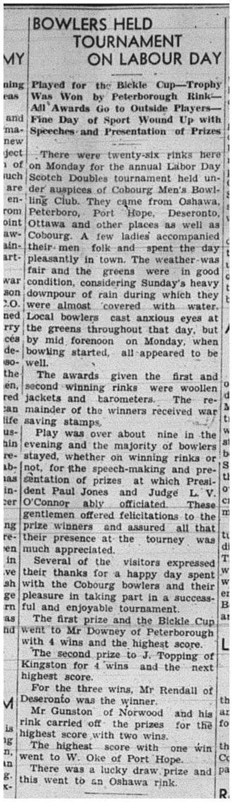 1941-09-04 Lawn Bowling -Labour Day Scotch Doubles Mens Tourney