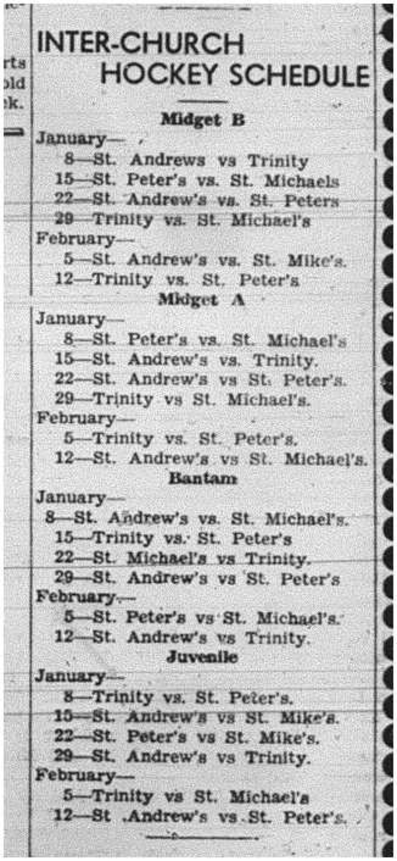 1942-01-08 Hockey -CCHL schedule