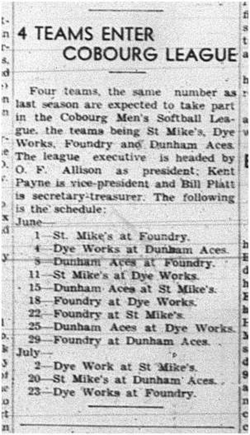 1942-05-28 Softball -Cobourg Mens League