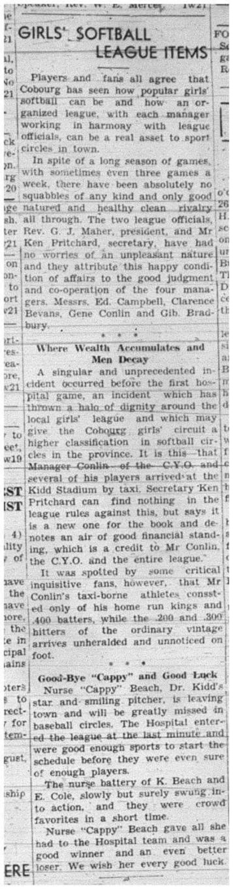 1943-09-02 Softball - Girls League News