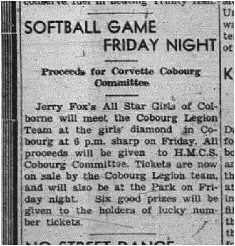 1943-09-16 Softball - Girls vs Colborne allstars