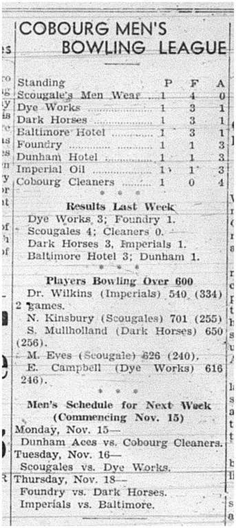 1943-11-11 Bowling - Men