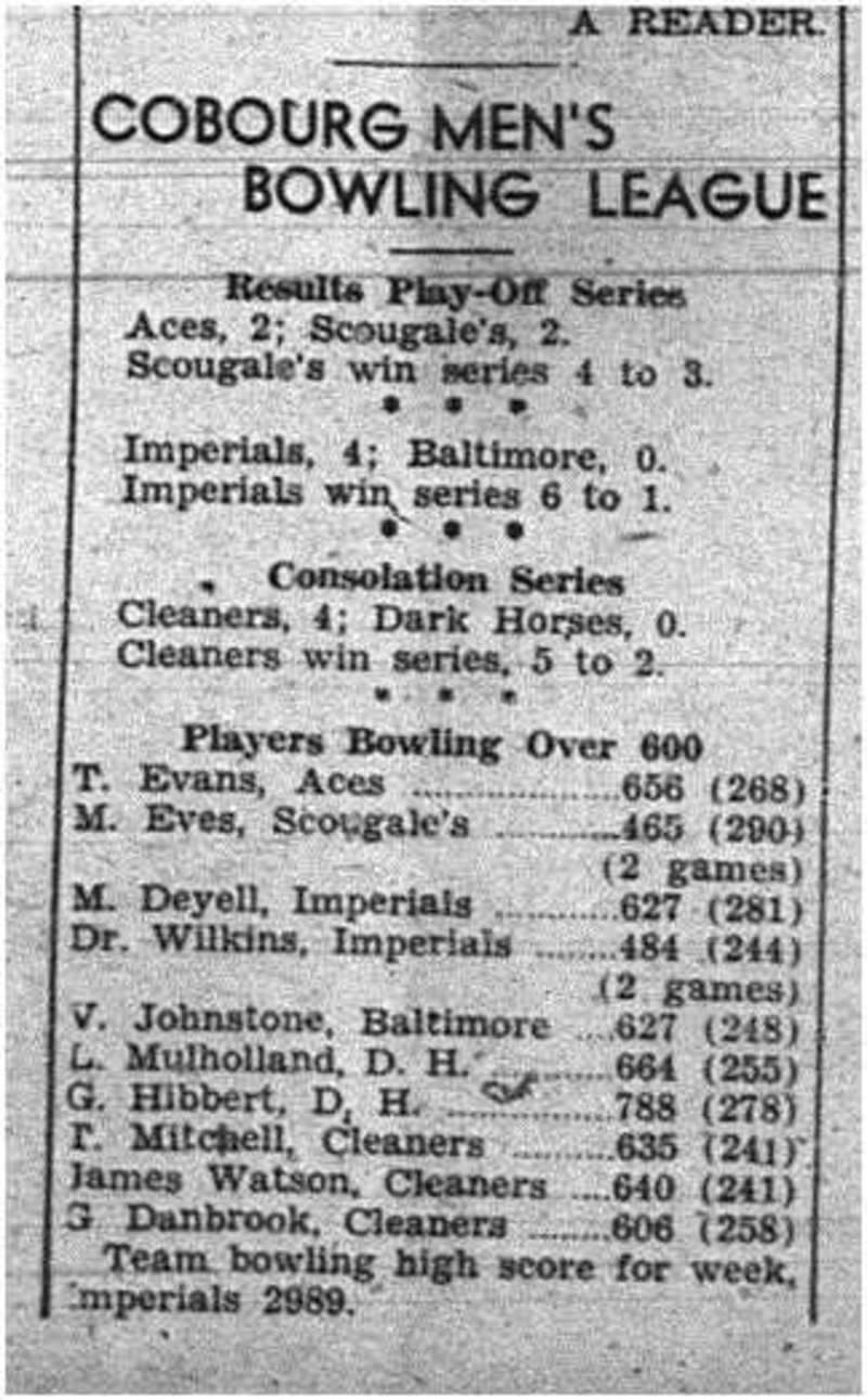 1944-03-02 Bowling -Mens League standings