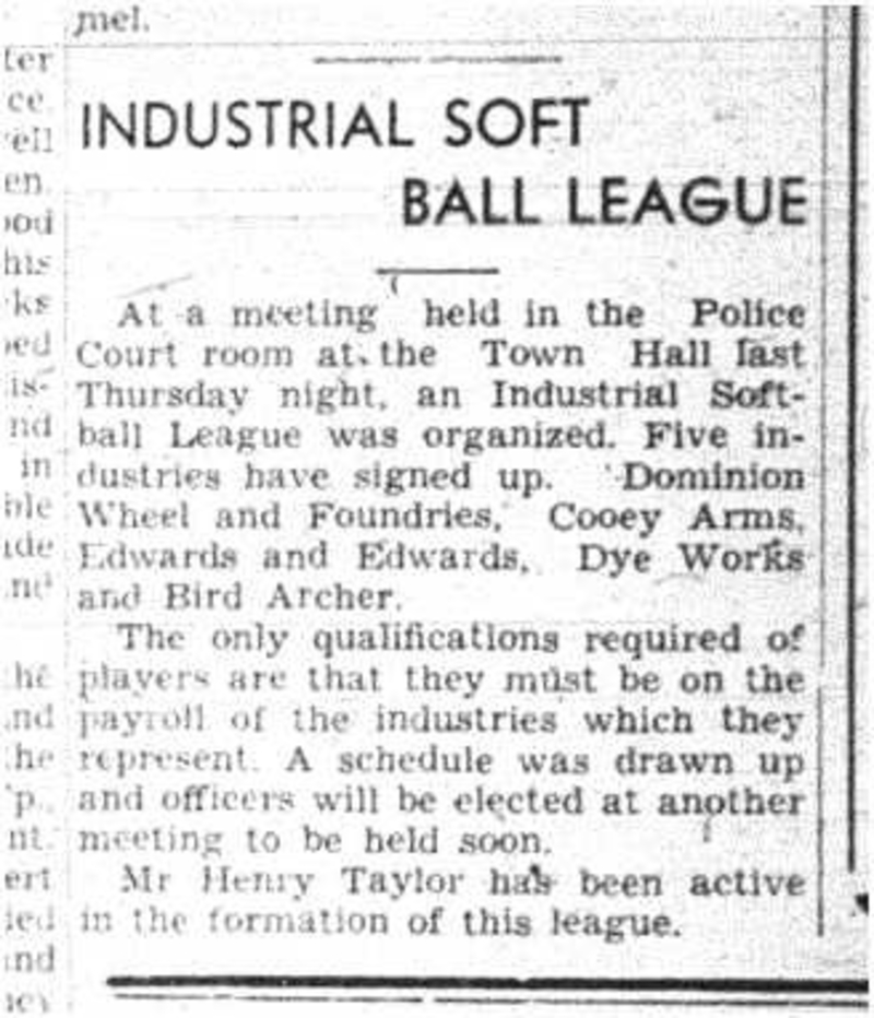1944-06-08 Softball -Industrial League organized