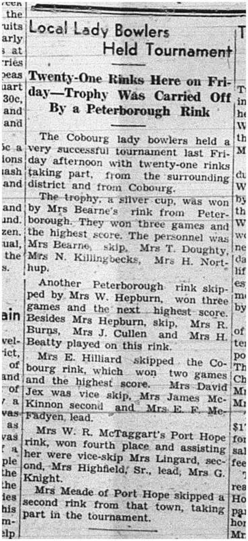 1944-07-27 Lawn Bowling -Ladies Tourney 21 rinks