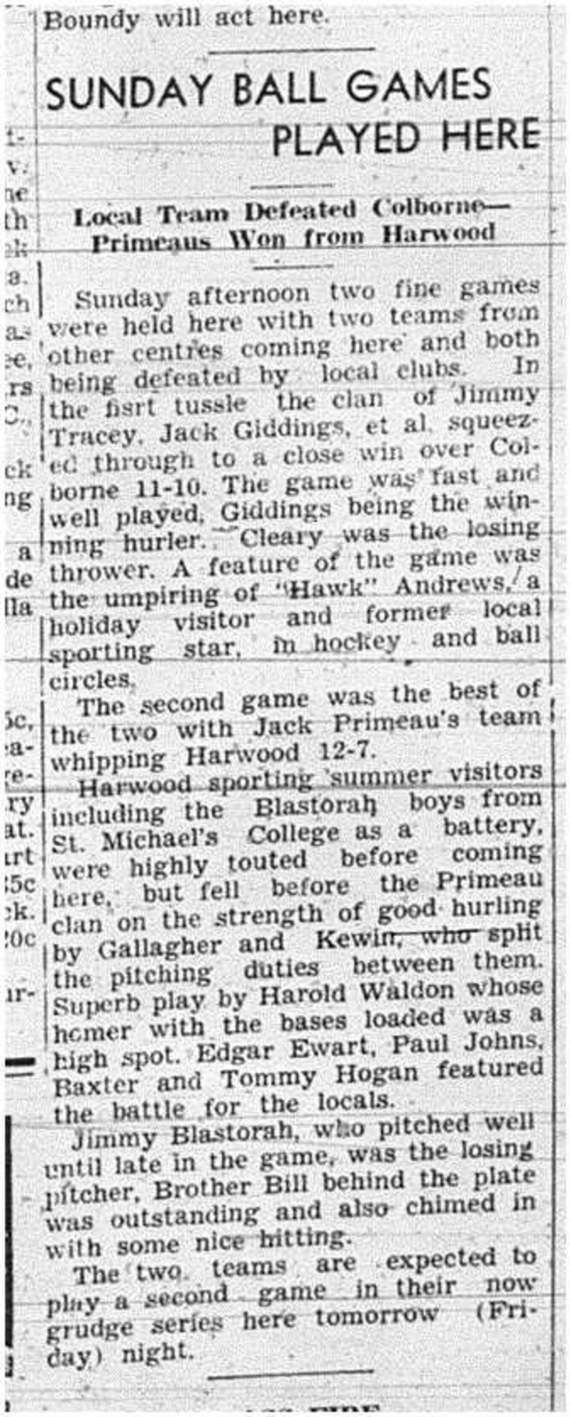 1944-08-10 Softball -Mens Harwood & Colborne Teams visit