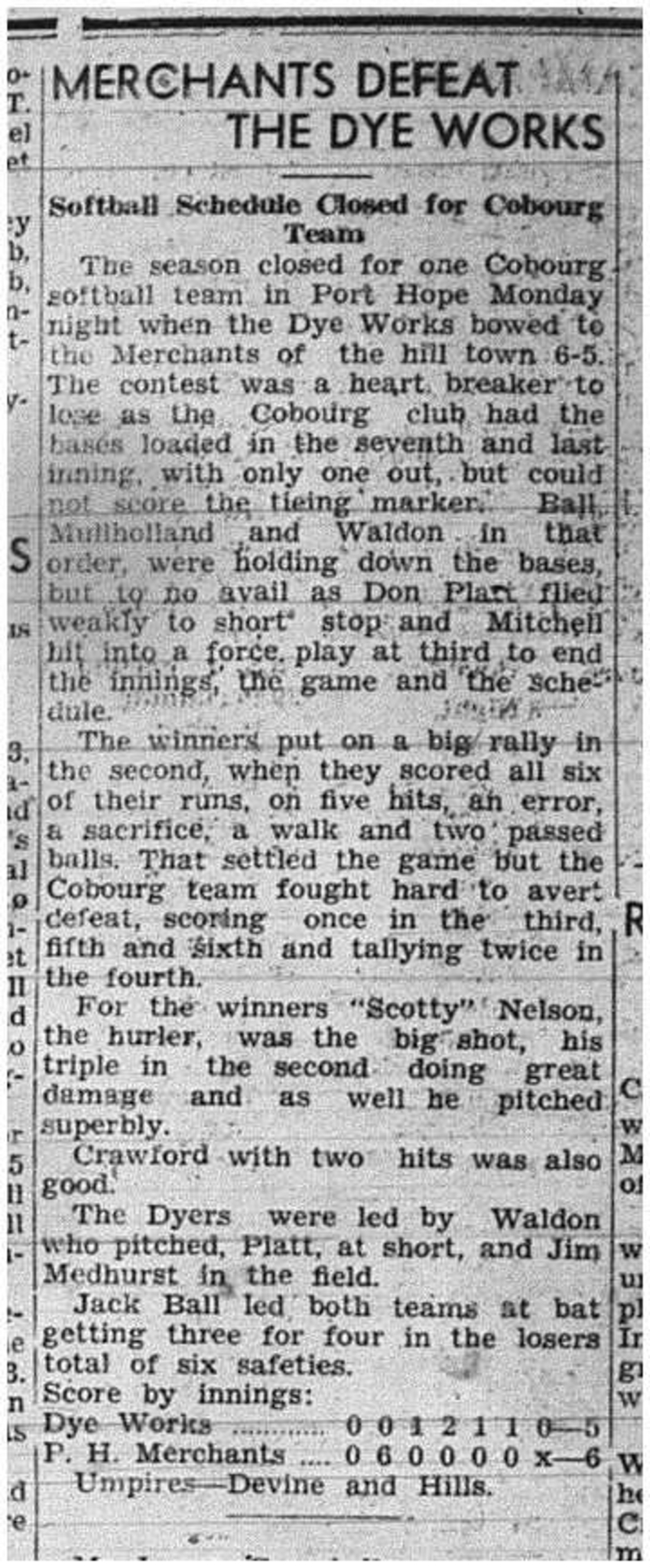 1944-08-17 Softball -Mens League 1 Cobourg team out