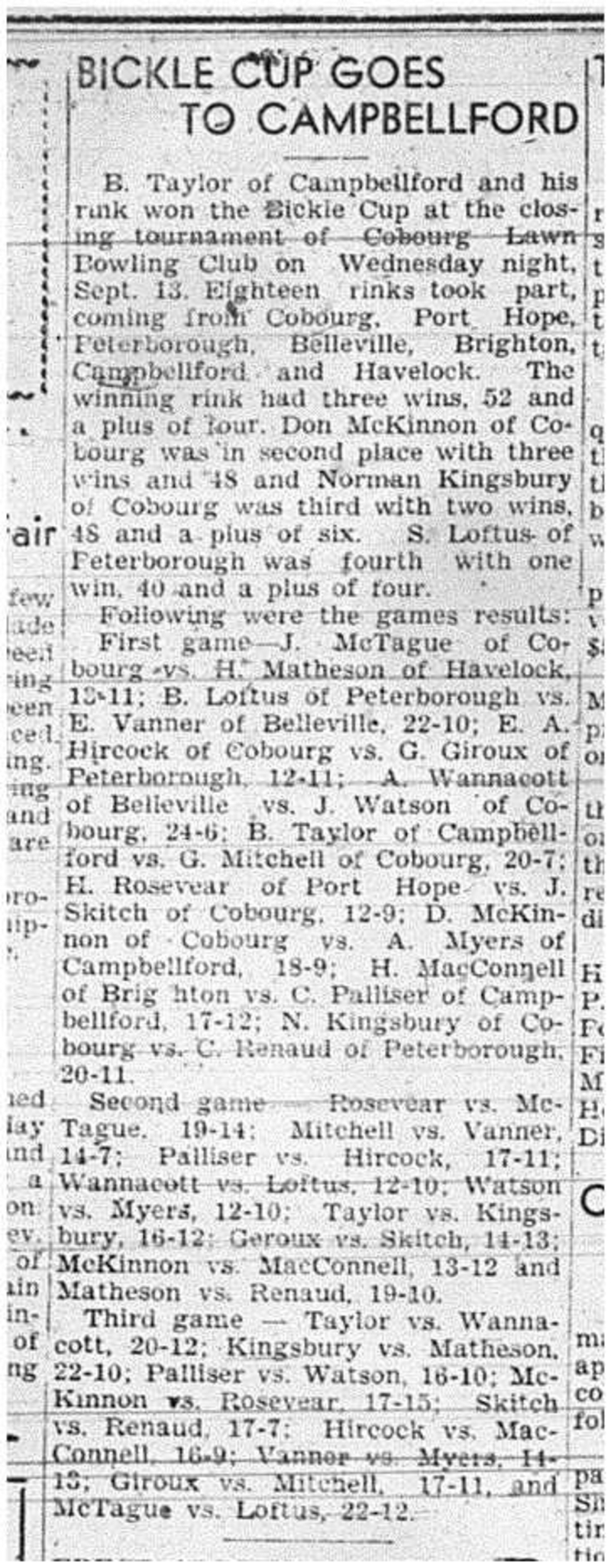 1944-09-21 Lawn Bowling -Bickle Cup won by Campbellford